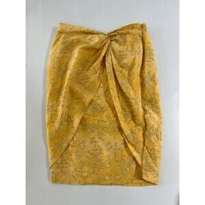 Poleci 100% Silk Womens Pencil Skirt Size 0 Mustard Y2K Summer Fairy Coquette